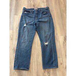 Madewell Straight Crop Jeans Medium Wash Distressed High Rise Size 32